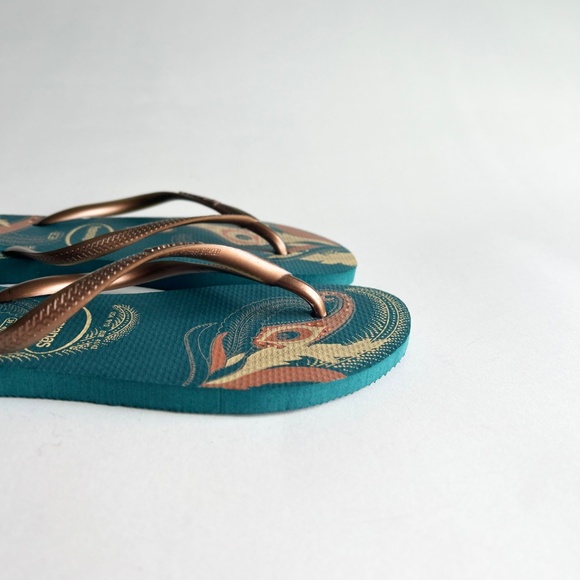 Havaianas Green Gold Orange Rubber Flip Flops size 9 - Picture 5 of 10